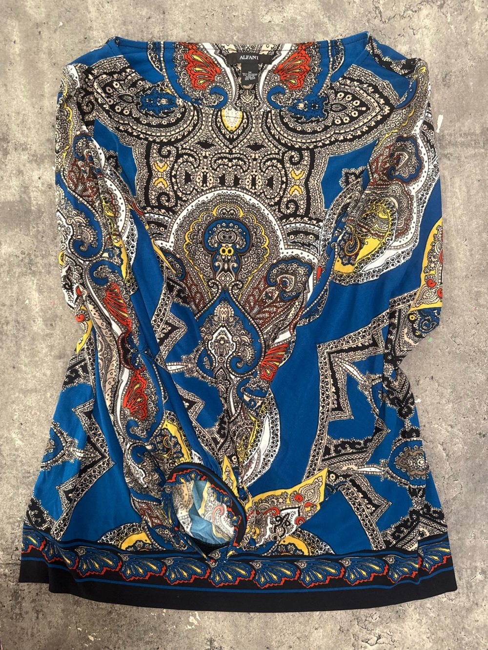 Alfani Medium Blue Paisley Print Blouse Stretchy Boho Tunic Top